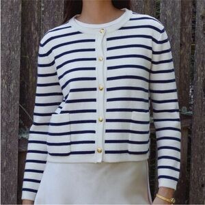 NWT CAARA Striped Navy and White Women's Sweater